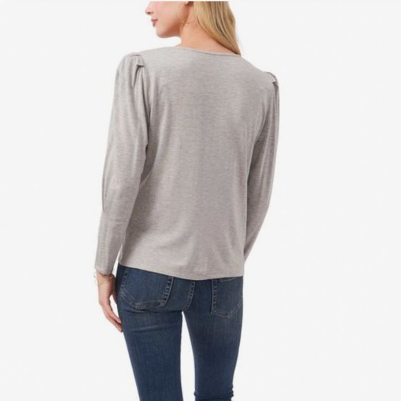 🌼 VINCE CAMUTO Drape Neck Knit Top In Medium Heather Gray M NWT - Picture 3 of 7